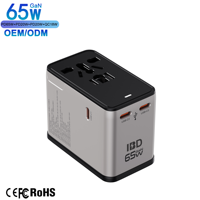 Adaptateur de voyage universel IBD GaN PD 65W QC3.0 3C1U Prises US/EU/AU/UK Charge rapide pour téléphones portables, ordinateurs portables, appareils photo et écouteurs