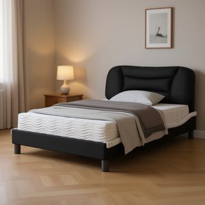 Struttura letto imbottita in similpelle nera, design moderno, mobili per camera da letto matrimoniale - Product Image 2