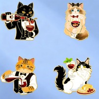 Broche de esmalte de gato bebedor de vino, divertidos pines de solapa de gato bebedor