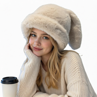 Bonnet en peluche oreilles de lapin en fausse fourrure pour femme – Chapeau d'hiver mignon amincissant le visage pour le froid