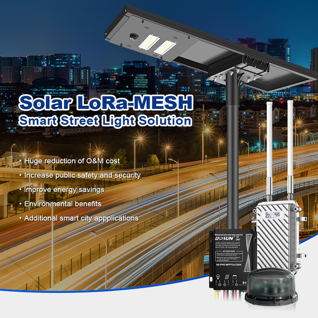 Gebosun Lora-Mesh IOT Solar Smart Street Light IP65 Waterproof Wireless Control Smart Lighting System
