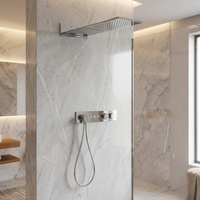 Système de douche en laiton brossé doré non revêtu HONGDEC, 3 fonctions, kit de douche thermostatique, ensemble de douche mural dissimulé, salle de bain