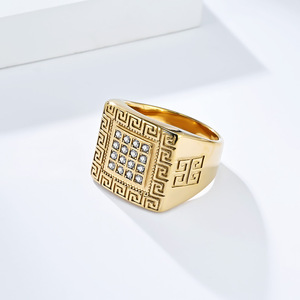 Men's Geometric <b>Titanium</b> Steel <b>Ring</b> Steel Gold Pave Setting Gift Jewelry - Product Image 2