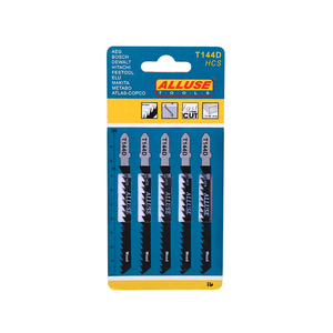 Alluse T144D Lot <span class=keywords><strong>de</strong></span> 5 lames <span class=keywords><strong>de</strong></span> scie sauteuse en acier rapide HCS 6TPI 75mm, dents affûtées, finition blanche, personnalisables OEM pour le bois et le plastique - Product Image 2
