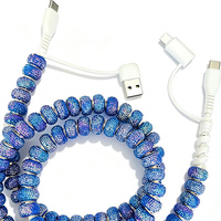 Câble de charge USB-C 4-en-1 tendance bleu violet brillant perlé