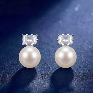 Round White Shell Pearl <b>Stud</b> Earrings S925 <b>Silver</b> Minimalist Jewelry for Women Elegant Wedding Anniversary Gift - Product Image 4