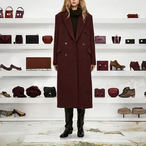 เสื้อเบลเซอร์ลำลองแบบกระดุมสองแถว ยาว สีเบอร์กันดี ผ้าทอแบบควิลท์ ระบายอากาศได้ กันน้ำ สำหรับผู้หญิง รุ่น OUDINA สำหรับฤดูหนาว - Product Image 3