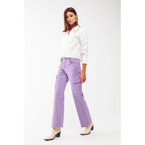 Jeans Cargo de Pierna Recta en Color Morado - Product Image 1