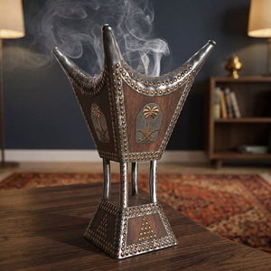 Wooden Metal Incense Burner Saudi Emblem Mabkhara <b>Oud</b> <b>Bakhoor</b> Censer Traditional Arabian Tabletop Home Fragrance - Product Image 2