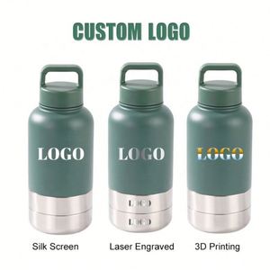 Bouteilles d'eau pour animaux de compagnie en acier inoxydable 304 de 32 oz avec logo personnalisé, 3 en 1, isolées, avec bol amovible et couvercles à poignée portable, sans BPA - Product Image 2