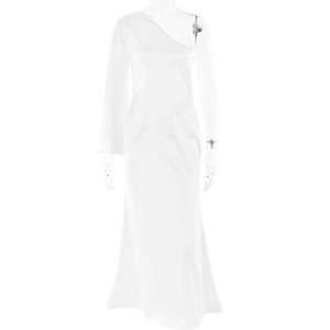 Vestido de Noche Asimétrico de Satén con un Solo Hombro, Manga Larga, Elegante, Espalda Descubierta, Largo hasta el Suelo - Product Image 5