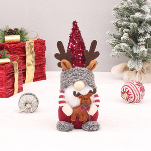 Muñeco de Gnomo Navideño con Gorro de Lentejuelas y Adorno de Reno, Figura Decorativa de Tela para Interiores HX-2263 - Product Image 2