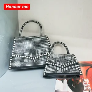 New style purse and handbags women PU leather shoulder bag rhinestone chain lady bag diamond bag women