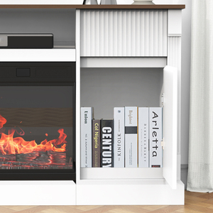 ตู้วางทีวีกระจก 3 ด้าน สไตล์โมเดิร์นกลางศตวรรษ พร้อมเตาผิงไฟฟ้า ตู้เก็บของปรับได้ ลิ้นชัก ไฟ LED สำหรับทีวี 80 นิ้ว วัสดุ MDF สำหรับห้องนั่งเล่น - Product Image 4