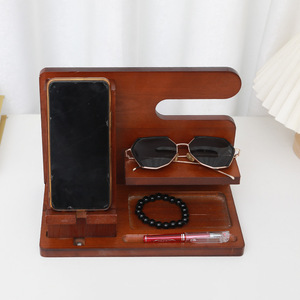 Wooden Desktop Organizer Multi Layer Storage <b>Rack</b> For Phone <b>Glasses</b> Keys Office Desk Living Room Stand Type Rectangle Shape - Product Image 1