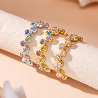 Bague ouverte élégante en acier inoxydable électroplaqué pour femme, avec zircon coloré en forme de cercle, design empilable et tendance