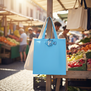 Borsa Shopping Blu Cielo con Design a Tema Pesci - Product Image 3