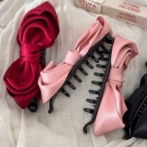 Pince à cheveux banane en satin français avec nœud, antidérapante à dents, pour queue de cheval torsadée, en plastique et tissu, accessoire de fête - Product Image 6
