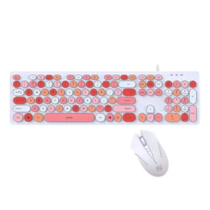 JW111全尺寸粉色游戏键盘和鼠标组合人体工程学有线游戏104键盘和光学办公鼠标