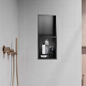 ช่องเก็บของในห้องอาบน้ำ <span class=keywords><strong>Neodrain</strong></span> ขนาด 30x12 นิ้ว ดีไซน์ทันสมัย ทนทาน ผลิตจากสแตนเลสสตีล สีดำด้าน 3 ชั้น ติดผนัง ไม่ต้องใช้กระเบื้อง แบบฝังในห้องน้ำ - Product Image 6