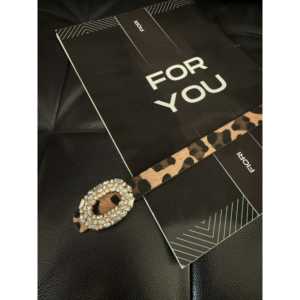 Fiori Women's Leopard Print <b>Belt</b> With Crystal Buckle Synthetic Leather <b>Wedding</b> Accessory Standard Size - Product Image 1