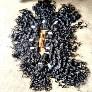 Indian Remy Human <b>Hair</b> <b>Extensions</b> Deep Wave Curly Weft Hairpieces Natural Black for <b>Braiding</b> and Daily Wear - Product Image 1