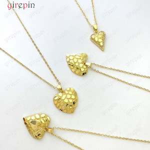 Herz unregelmäßige Textur gehämmert <span class=keywords><strong>Ring</strong></span> Hip Hop 14 Karat vergoldet Nugget Anhänger Halskette für Männer Frauen - Product Image 3