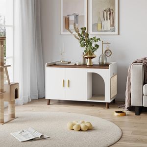 Caja de arena oculta para gatos de esquina de madera XIANGLONG, muebles para casa de gatos con puerta, Banco de baño para gatos - Product Image 6