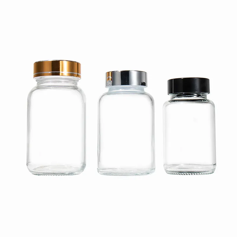 卸売100ml 150ml 200ml 250ml 300ml 400ml 500mlガラス製空カプセルボトルネジ蓋付きピル薬保存用