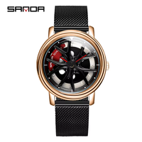 Montre à quartz Sanda à cadran rotatif, design ajouré tridimensionnel, verre minéral renforcé, étanche 30M, en zinc