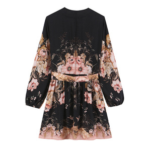 Maßgeschneidertes 2026 Damenkleid mit V-Ausschnitt, Taillenbindung, Langen Ärmeln und Blumenmuster, Europäischer Stil Großhandel OEM ODM China Fabrik Vintage-Kleid - Product Image 2