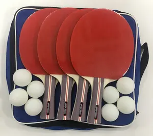 अनुकूलित गर्म बिक्री 4 खिलाड़ियों के साथ पेशेवर टेबल टेनिस रैकेट पिंग पोंग चप्पू सेट 8 गेंदों