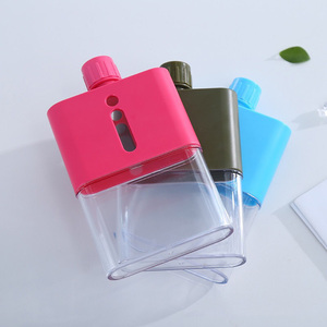 Botella de agua de plástico transparente sin BPA para Notebook, botella de agua cuadrada plana, con logotipo personalizado, promoción A5, 530ML - Product Image 2