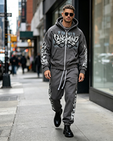 Rompi Hoodie Unisex Berkualitas Tinggi Bahan Tebal Bernapas dengan Cetakan Grafiti Acid Wash, Tali Serut, Gaya Streetwear Musim Gugur