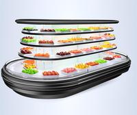 Lemari Pendingin Display Komersial Tipe Island, Showcase Multi-deck Terbuka Kustom, Bahan Stainless Steel 304 untuk Buah di Supermarket