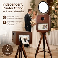 Kiosque photo portable en bois avec écran tactile 14 pouces, éclairage d'appoint 60W et support d'imprimante