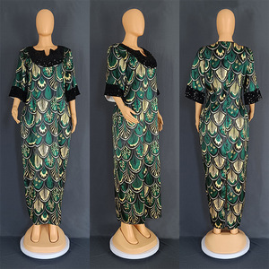 Nuevo Vestido de Mujer con Estampado Africano, Estilo Recto, Largo, de Manga Corta, con Lentejuelas de Satén, a la Moda - Product Image 4