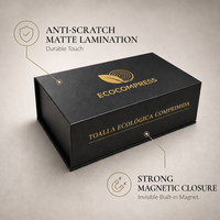 Boîte magnétique noire mate de luxe personnalisée pour serviette compressée, emballage en papier rigide pliable écologique, boîte cadeau avec logo doré