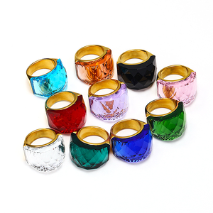 Colorful Faceted Zircon PVD Gold Stainless Steel <b>Statement</b> <b>Ring</b> | Waterproof Hypoallergenic No Fading Jewelry Women Claw Setting - Product Image 1