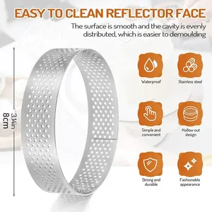 Anneau de tarte de 3.15 pouces anneaux de tarte perforés pour la cuisson en acier inoxydable anneau de gâteau rond antiadhésif, <span class=keywords><strong>tartelette</strong></span> de cercle de <span class=keywords><strong>moule</strong></span> à pâtisserie en métal - Product Image 2