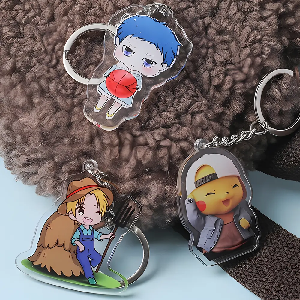 Make your own design printed custom acrylic keychain holographic charms anime transparent key chain wholesale souvenirs gift