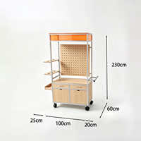 Chariot de présentation mobile pour fleuriste en profilé aluminium avec panneau perforé, tiroir et roulettes