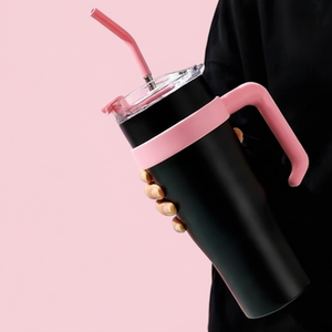 Nuova Tazza Termica da Auto Nera e Rosa da 40oz con Manico, Isolamento Sottovuoto, Grande Capacità, Bottiglia da Viaggio - Product Image 4