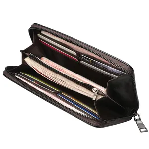 New Style PU Leather Zipper Clutch Long Wallet For Men With Handle Strap