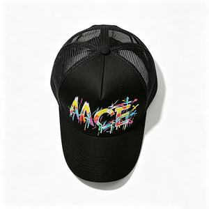 Gorra Trucker Graffiti ACE Negra de Lona con Malla Trasera, Estampado Colorido, Estilo Urbano, Deportiva, Ajustable, Unisex - Product Image 5