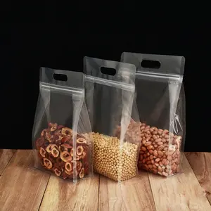 Frosted Transparante Verpakking Plastic Zakken Met Handvat Voor Gedroogd Fruit Noten Rijst Verpakking
