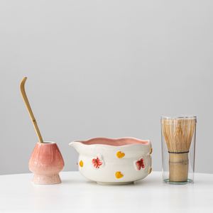 Japanese Style Porcelain Eco-Friendly Heat-Resisting Matcha Bowl Set 4-Piece Spout Chasen Stand Tea Ceremony <b>Gift</b> <b>Box</b> - Product Image 1