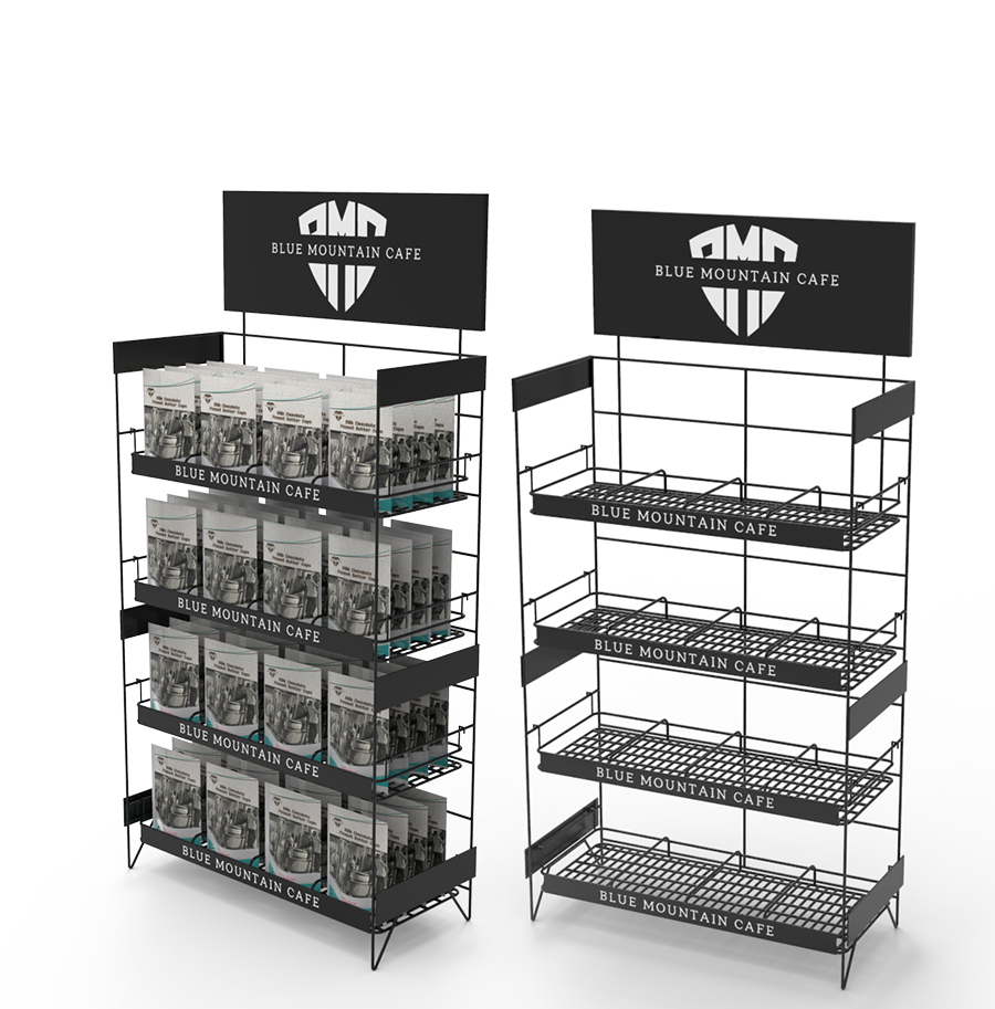 Apache Customized 4-Layer Iron Wire Modern Powder Coated Coffee Storage Floor Display Stand with Custom Logo for Supermarkets — view 1