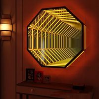 Miroir 3D contemporain à LED, éclairage écologique, tailles et motifs lumineux personnalisables, hôtels, clubs, miroir à lumière infinie