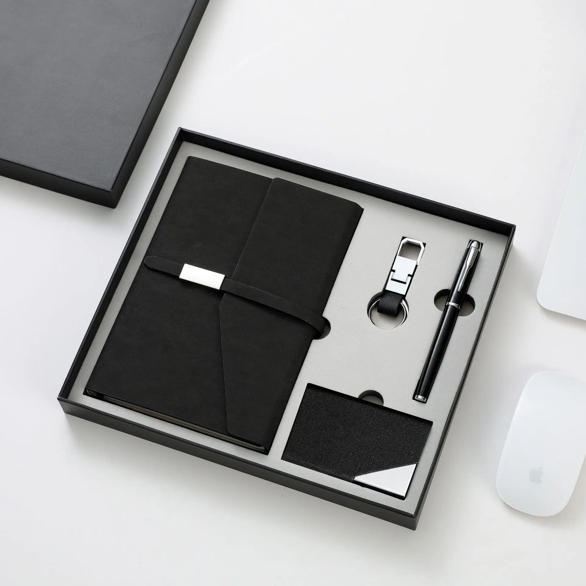 Kotak hadiah Notepad Bisnis Notebook 5 dengan pemegang kartu pena gantungan kunci alat tulis pemasok kantor set hadiah kustom
